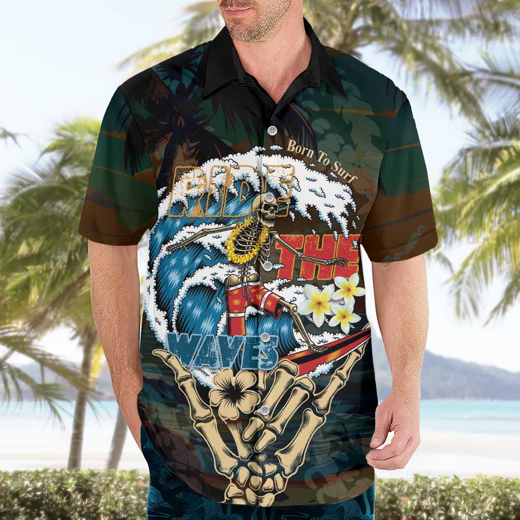 Aloha Hawaii Surfing Skull Hawaiian Shirt Shaka Skeleton Ride The Waves - Wonder Print Shop