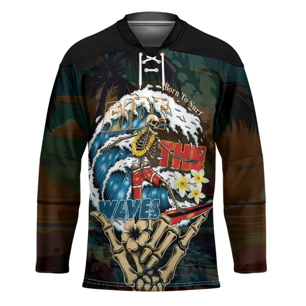 Aloha Hawaii Surfing Skull Hockey Jersey Shaka Skeleton Ride The Waves - Wonder Print Shop