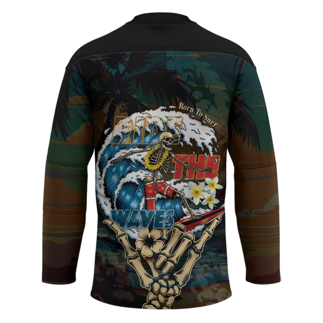 Aloha Hawaii Surfing Skull Hockey Jersey Shaka Skeleton Ride The Waves - Wonder Print Shop