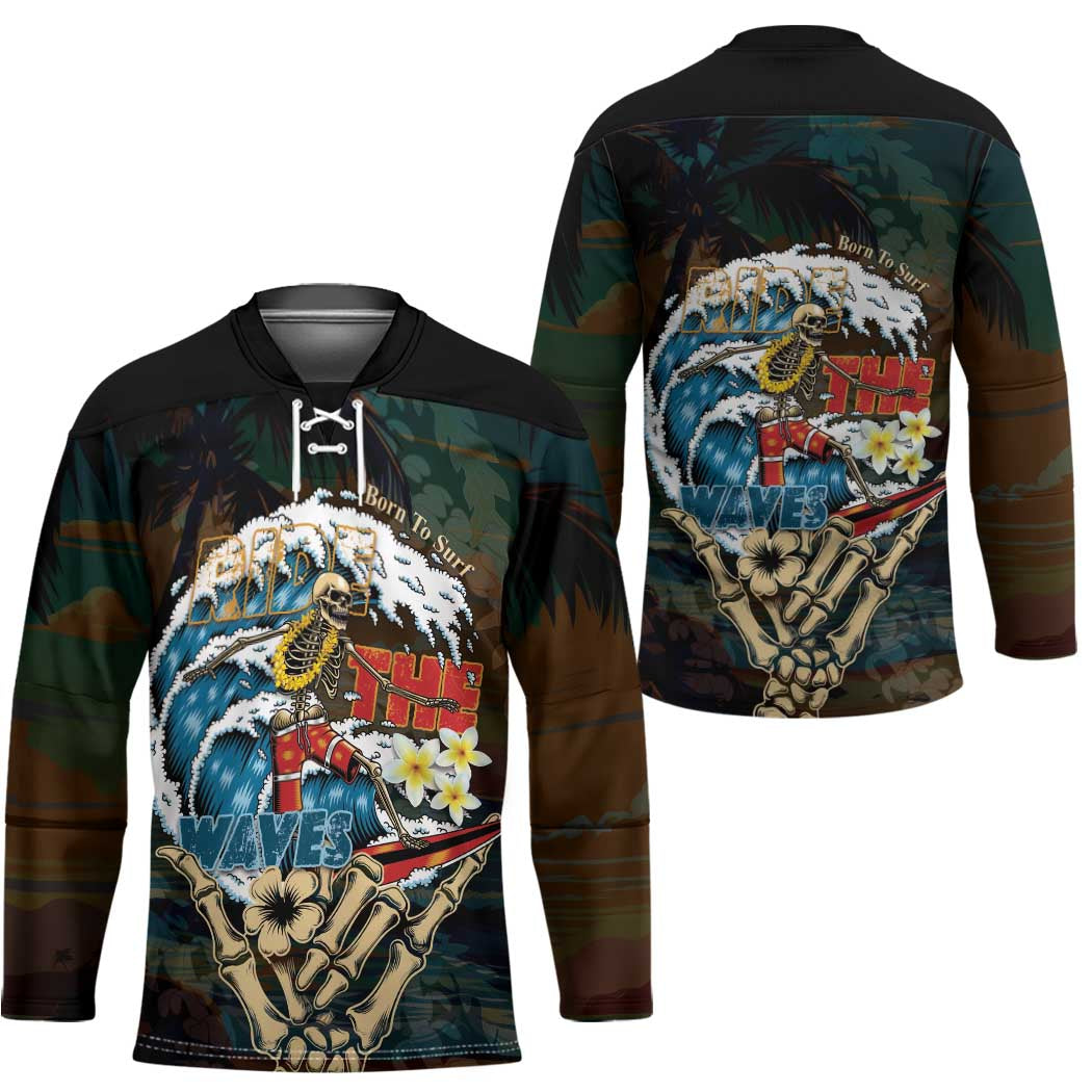 Aloha Hawaii Surfing Skull Hockey Jersey Shaka Skeleton Ride The Waves - Wonder Print Shop