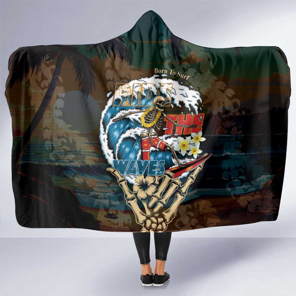 Aloha Hawaii Surfing Skull Hooded Blanket Shaka Skeleton Ride The Waves - Wonder Print Shop