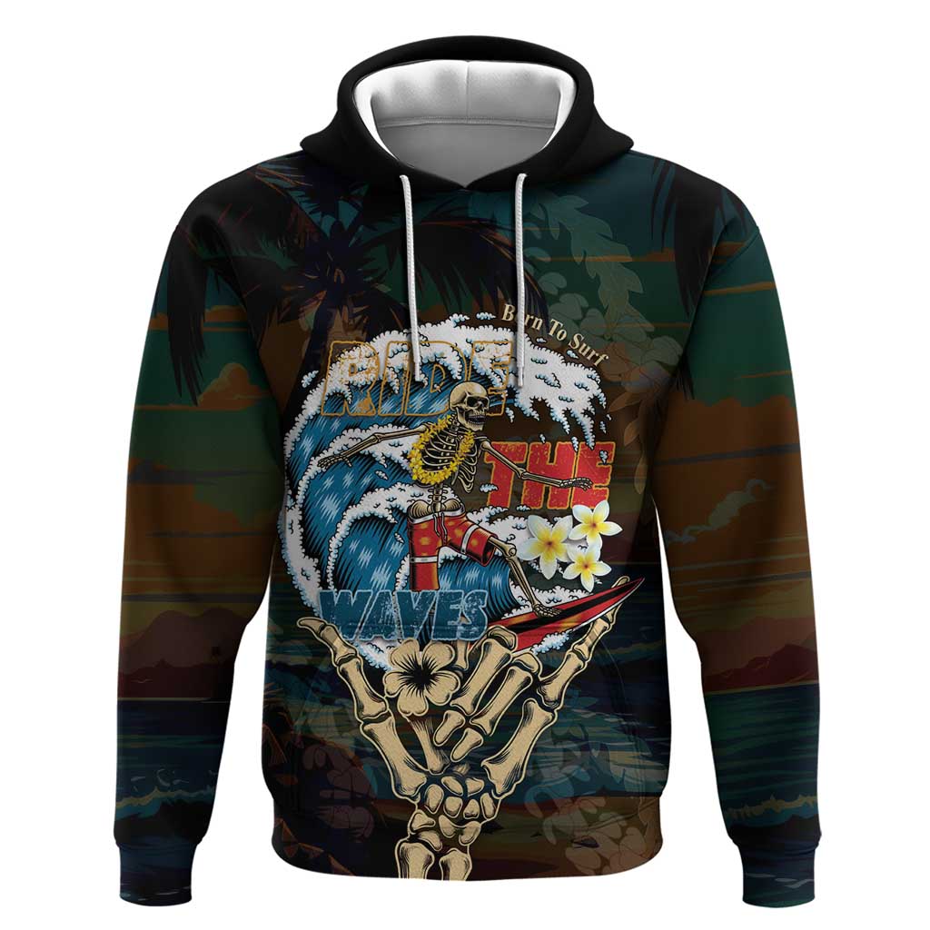 Aloha Hawaii Surfing Skull Hoodie Shaka Skeleton Ride The Waves - Wonder Print Shop