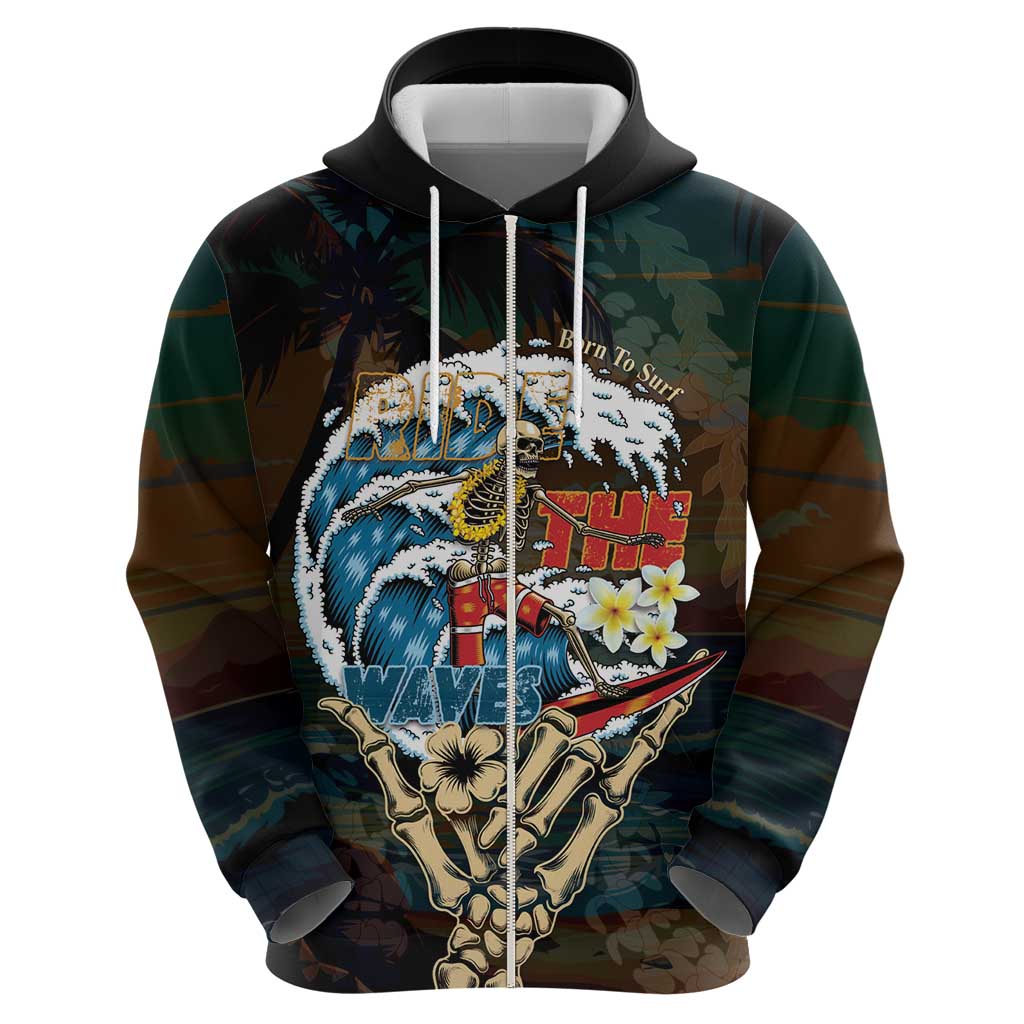 Aloha Hawaii Surfing Skull Hoodie Shaka Skeleton Ride The Waves - Wonder Print Shop
