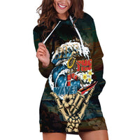 Aloha Hawaii Surfing Skull Hoodie Dress Shaka Skeleton Ride The Waves - Wonder Print Shop