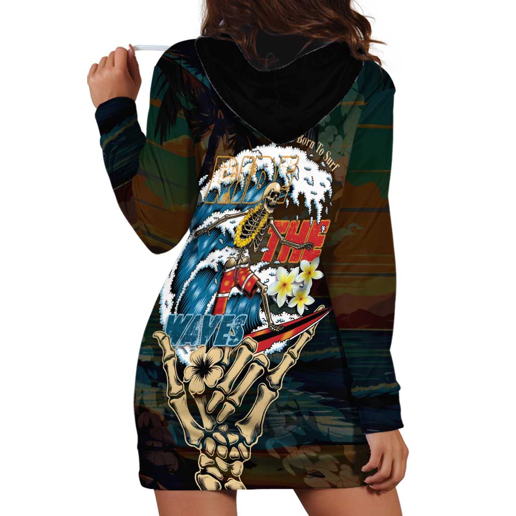 Aloha Hawaii Surfing Skull Hoodie Dress Shaka Skeleton Ride The Waves - Wonder Print Shop