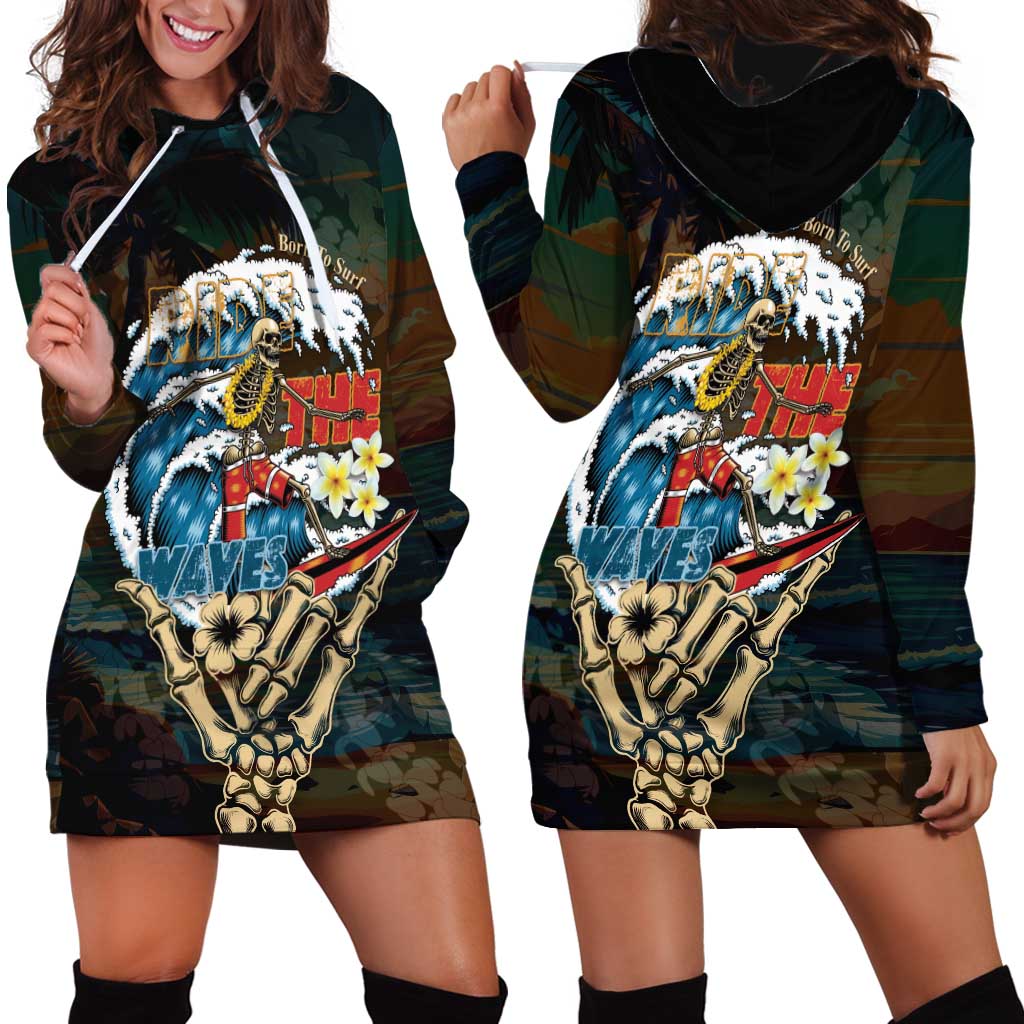 Aloha Hawaii Surfing Skull Hoodie Dress Shaka Skeleton Ride The Waves - Wonder Print Shop