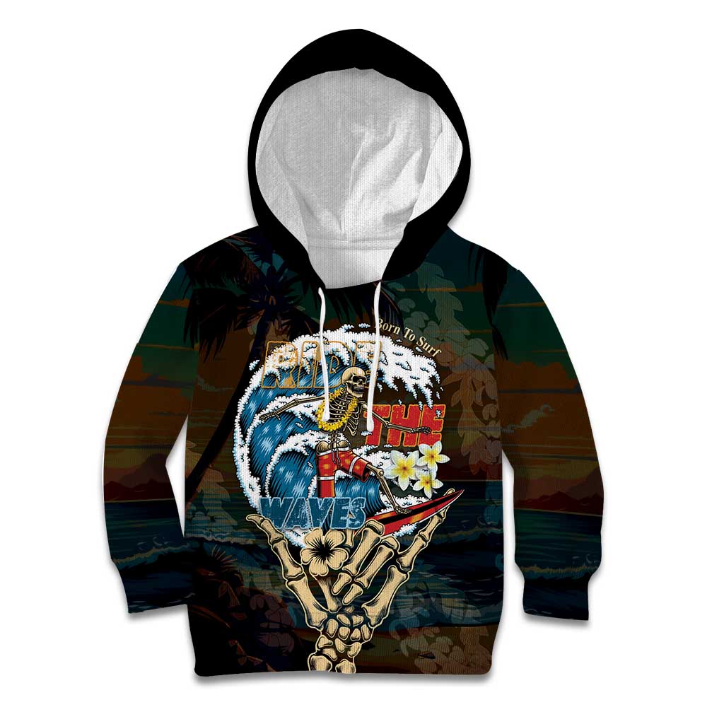 Aloha Hawaii Surfing Skull Kid Hoodie Shaka Skeleton Ride The Waves - Wonder Print Shop