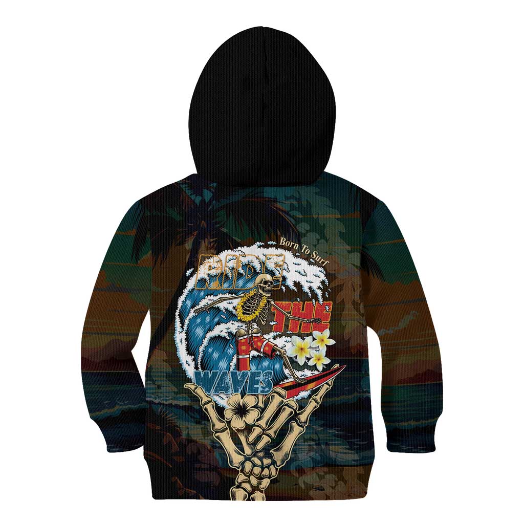 Aloha Hawaii Surfing Skull Kid Hoodie Shaka Skeleton Ride The Waves - Wonder Print Shop