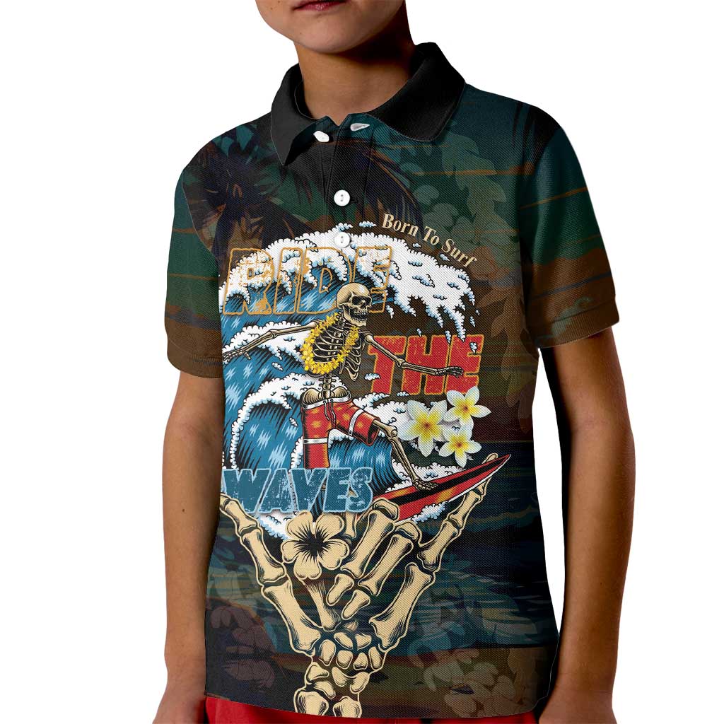 Aloha Hawaii Surfing Skull Kid Polo Shirt Shaka Skeleton Ride The Waves - Wonder Print Shop