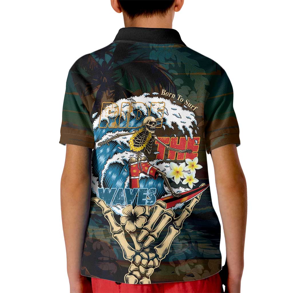 Aloha Hawaii Surfing Skull Kid Polo Shirt Shaka Skeleton Ride The Waves - Wonder Print Shop