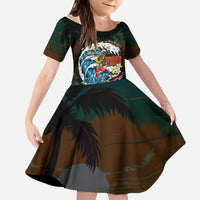 Aloha Hawaii Surfing Skull Kid Short Sleeve Dress Shaka Skeleton Ride The Waves - Wonder Print Shop