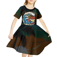 Aloha Hawaii Surfing Skull Kid Short Sleeve Dress Shaka Skeleton Ride The Waves - Wonder Print Shop
