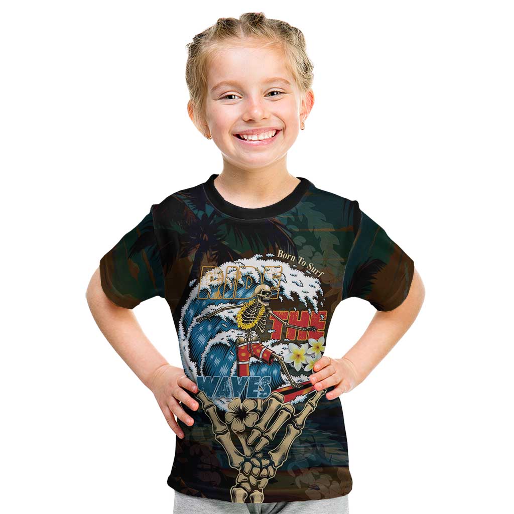 Aloha Hawaii Surfing Skull Kid T Shirt Shaka Skeleton Ride The Waves - Wonder Print Shop