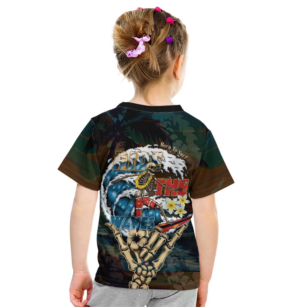 Aloha Hawaii Surfing Skull Kid T Shirt Shaka Skeleton Ride The Waves - Wonder Print Shop
