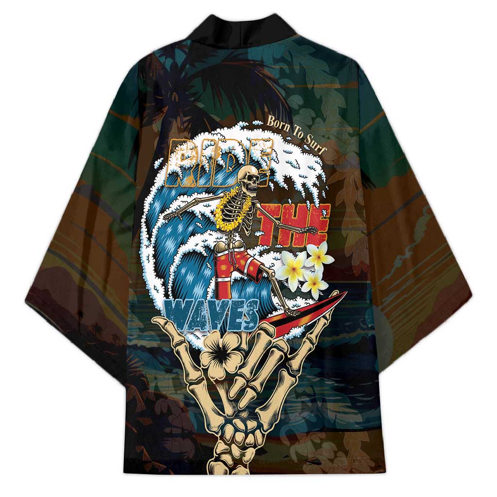 Aloha Hawaii Surfing Skull Kimono Shaka Skeleton Ride The Waves - Wonder Print Shop