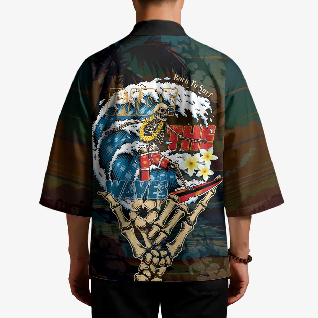 Aloha Hawaii Surfing Skull Kimono Shaka Skeleton Ride The Waves - Wonder Print Shop