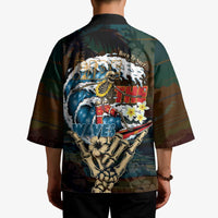 Aloha Hawaii Surfing Skull Kimono Shaka Skeleton Ride The Waves - Wonder Print Shop