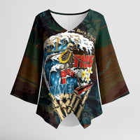 Aloha Hawaii Surfing Skull Kimono Sleeve Blouse Shaka Skeleton Ride The Waves - Wonder Print Shop