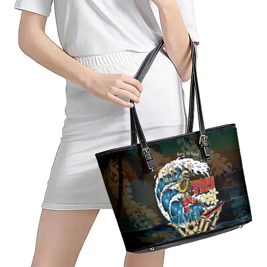 Aloha Hawaii Surfing Skull Leather Tote Bag Shaka Skeleton Ride The Waves - Wonder Print Shop