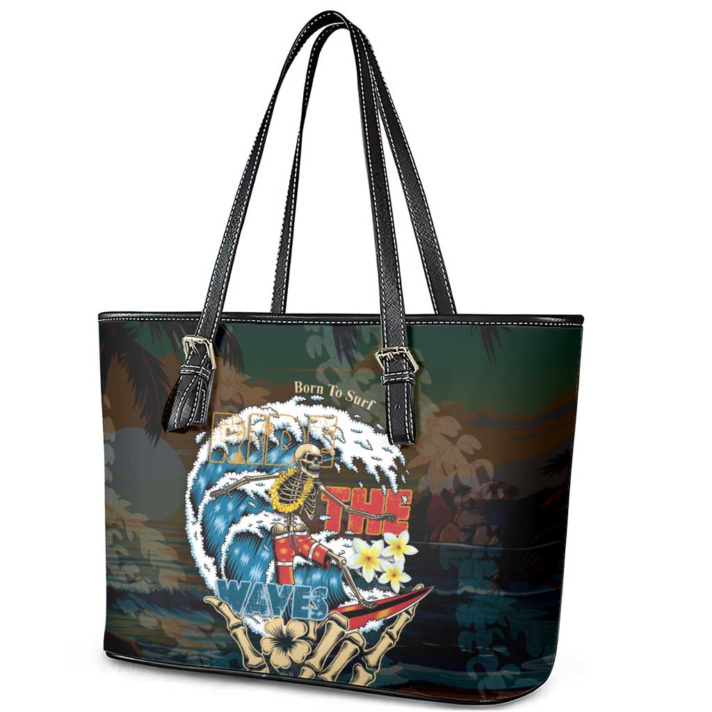 Aloha Hawaii Surfing Skull Leather Tote Bag Shaka Skeleton Ride The Waves - Wonder Print Shop