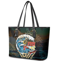 Aloha Hawaii Surfing Skull Leather Tote Bag Shaka Skeleton Ride The Waves - Wonder Print Shop
