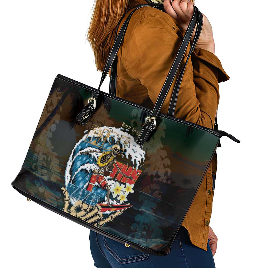 Aloha Hawaii Surfing Skull Leather Tote Bag Shaka Skeleton Ride The Waves - Wonder Print Shop