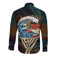 Aloha Hawaii Surfing Skull Long Sleeve Button Shirt Shaka Skeleton Ride The Waves - Wonder Print Shop