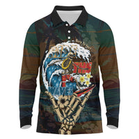 Aloha Hawaii Surfing Skull Long Sleeve Polo Shirt Shaka Skeleton Ride The Waves - Wonder Print Shop