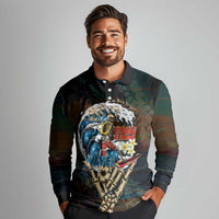 Aloha Hawaii Surfing Skull Long Sleeve Polo Shirt Shaka Skeleton Ride The Waves - Wonder Print Shop