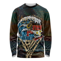 Aloha Hawaii Surfing Skull Long Sleeve Shirt Shaka Skeleton Ride The Waves - Wonder Print Shop
