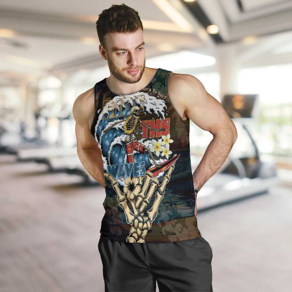 Aloha Hawaii Surfing Skull Men Tank Top Shaka Skeleton Ride The Waves - Wonder Print Shop