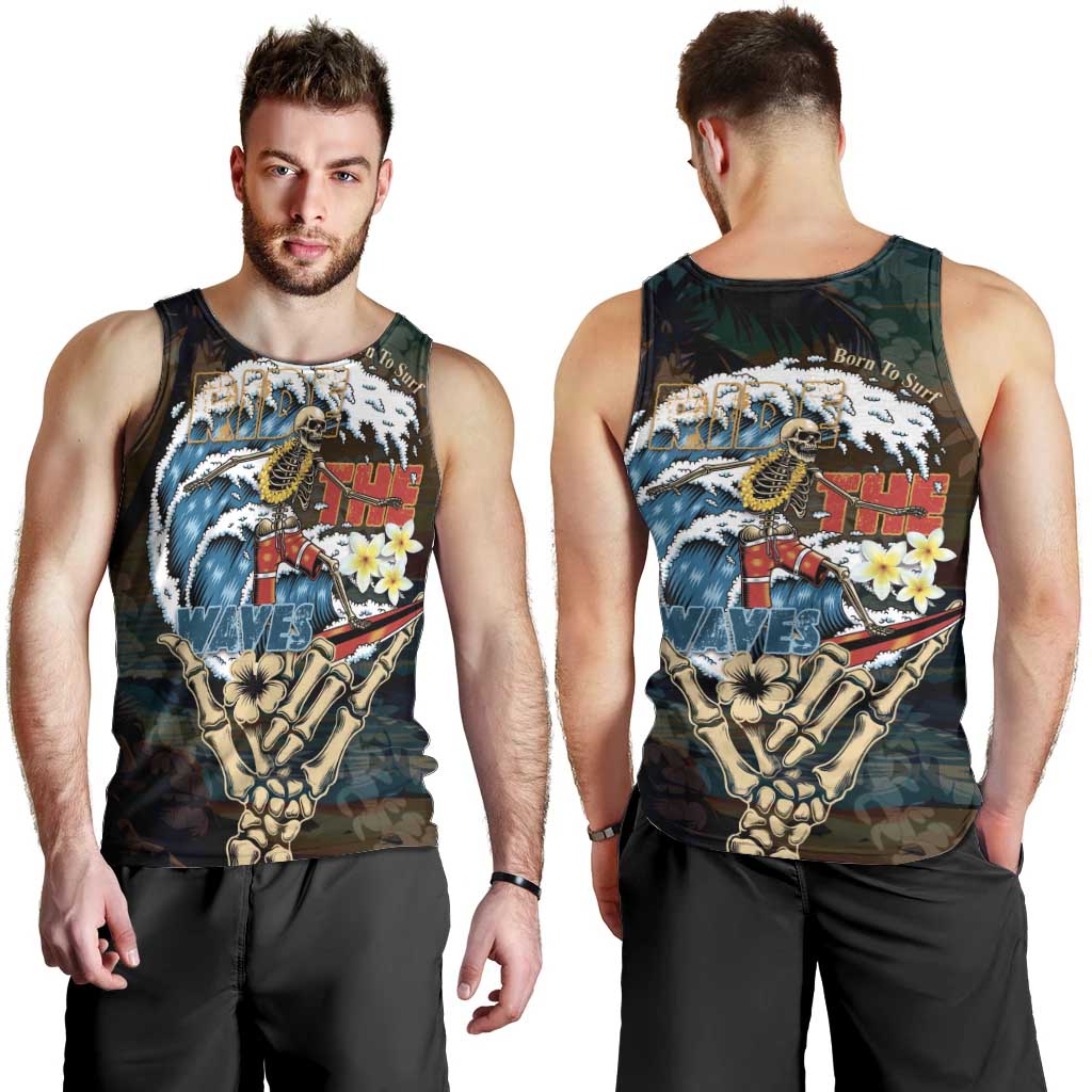 Aloha Hawaii Surfing Skull Men Tank Top Shaka Skeleton Ride The Waves - Wonder Print Shop