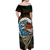 Aloha Hawaii Surfing Skull Off Shoulder Maxi Dress Shaka Skeleton Ride The Waves - Wonder Print Shop