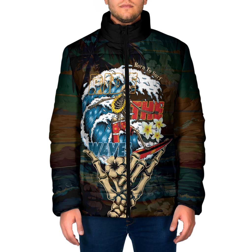 Aloha Hawaii Surfing Skull Padded Jacket Shaka Skeleton Ride The Waves - Wonder Print Shop