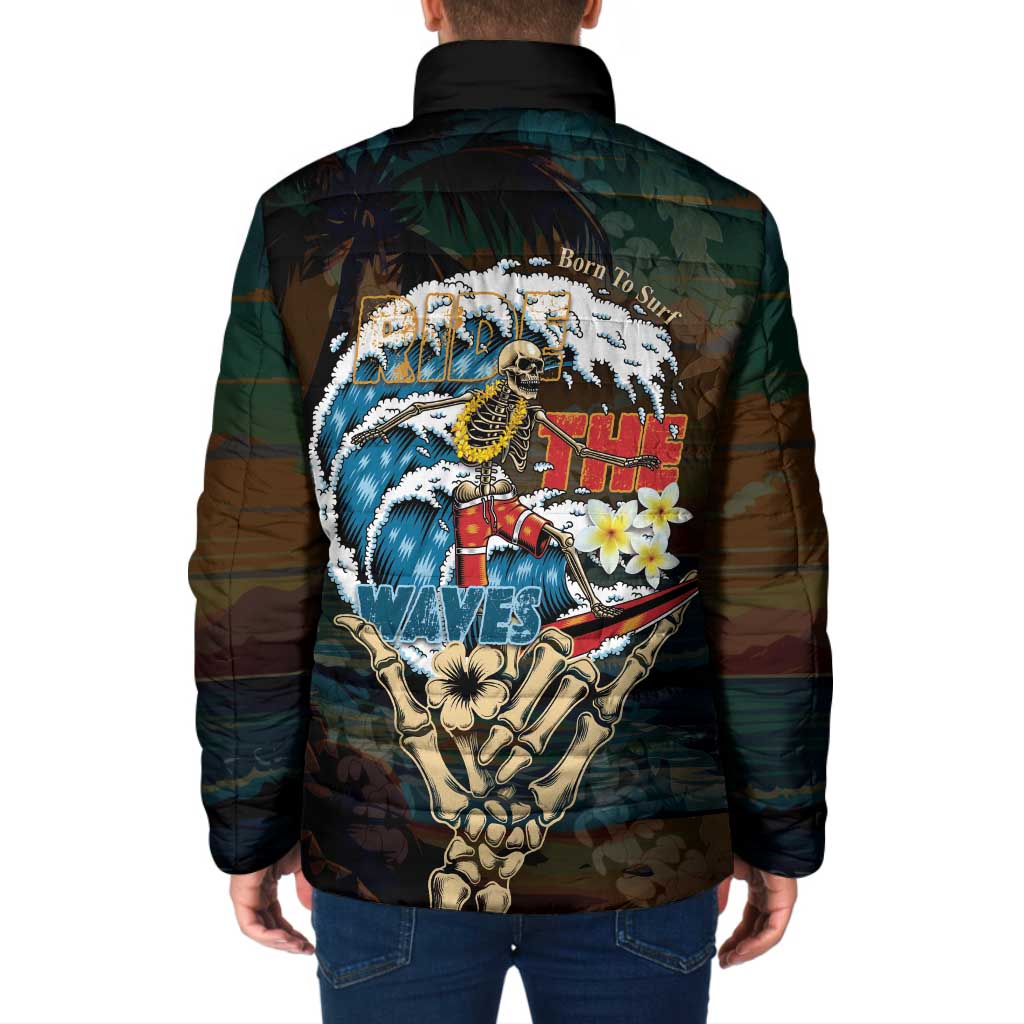 Aloha Hawaii Surfing Skull Padded Jacket Shaka Skeleton Ride The Waves - Wonder Print Shop