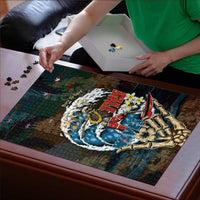 Aloha Hawaii Surfing Skull Puzzle Shaka Skeleton Ride The Waves - Wonder Print Shop
