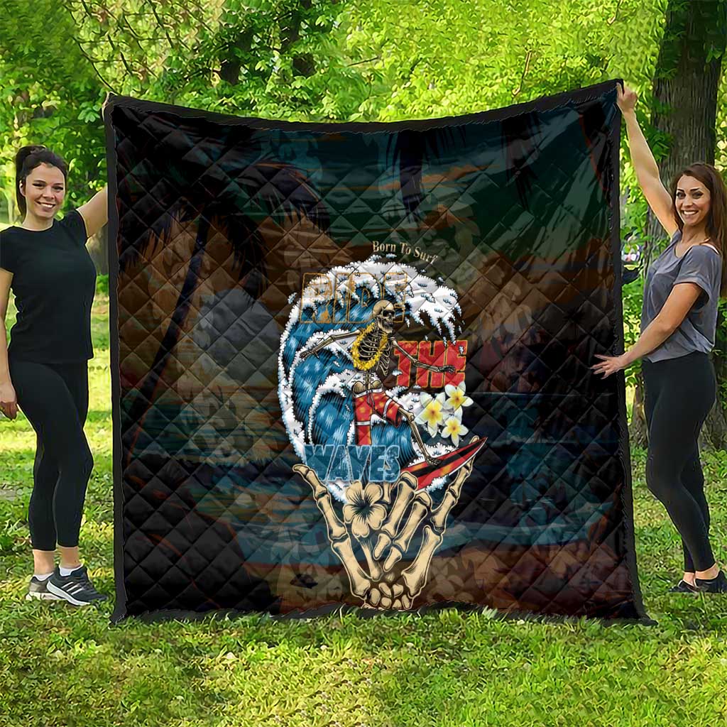 Aloha Hawaii Surfing Skull Quilt Shaka Skeleton Ride The Waves - Wonder Print Shop