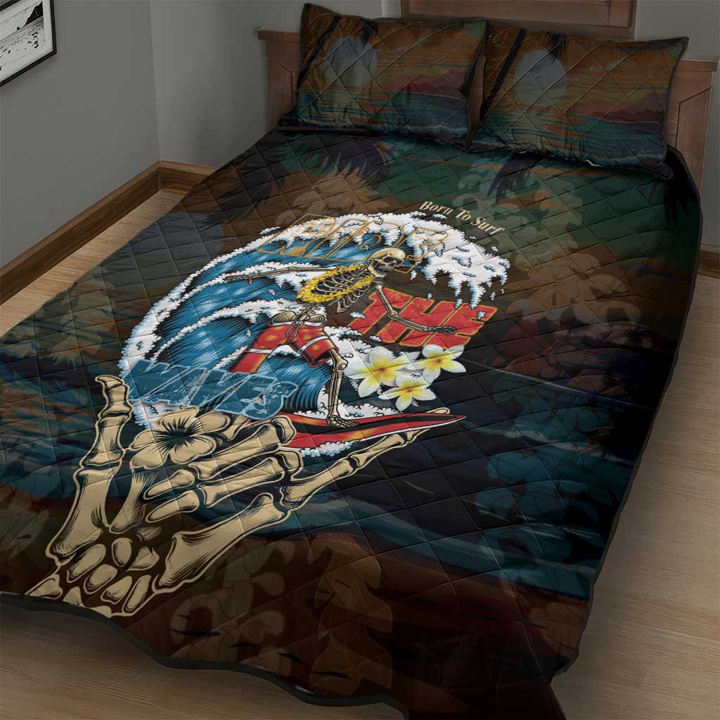 Aloha Hawaii Surfing Skull Quilt Bed Set Shaka Skeleton Ride The Waves - Wonder Print Shop