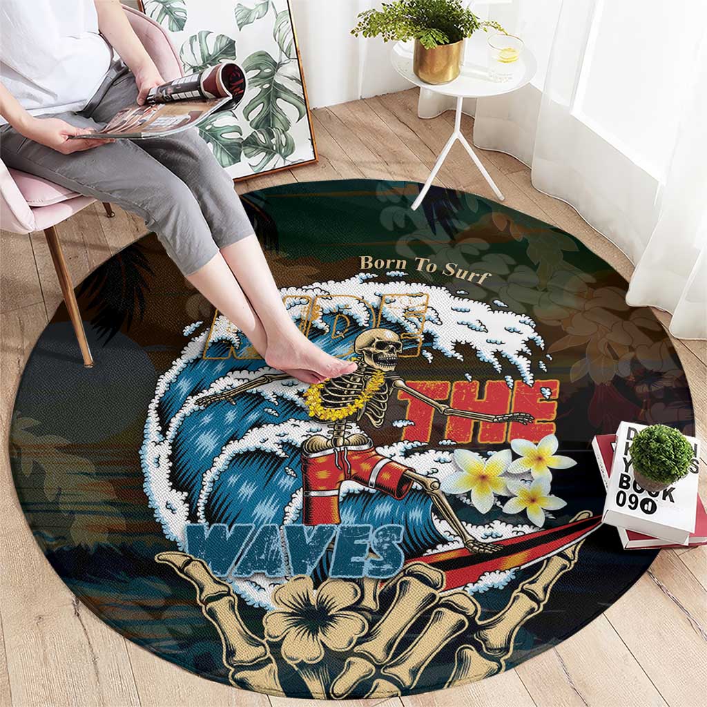 Aloha Hawaii Surfing Skull Round Carpet Shaka Skeleton Ride The Waves - Wonder Print Shop