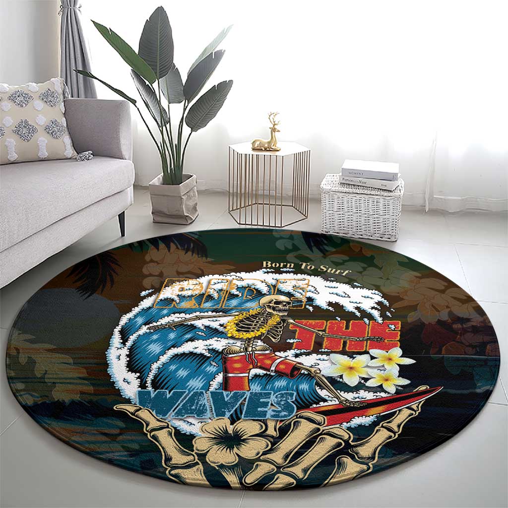 Aloha Hawaii Surfing Skull Round Carpet Shaka Skeleton Ride The Waves - Wonder Print Shop