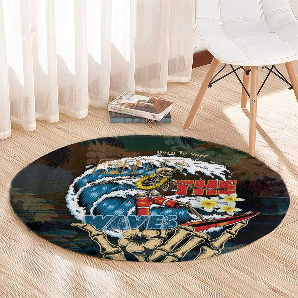 Aloha Hawaii Surfing Skull Round Carpet Shaka Skeleton Ride The Waves - Wonder Print Shop