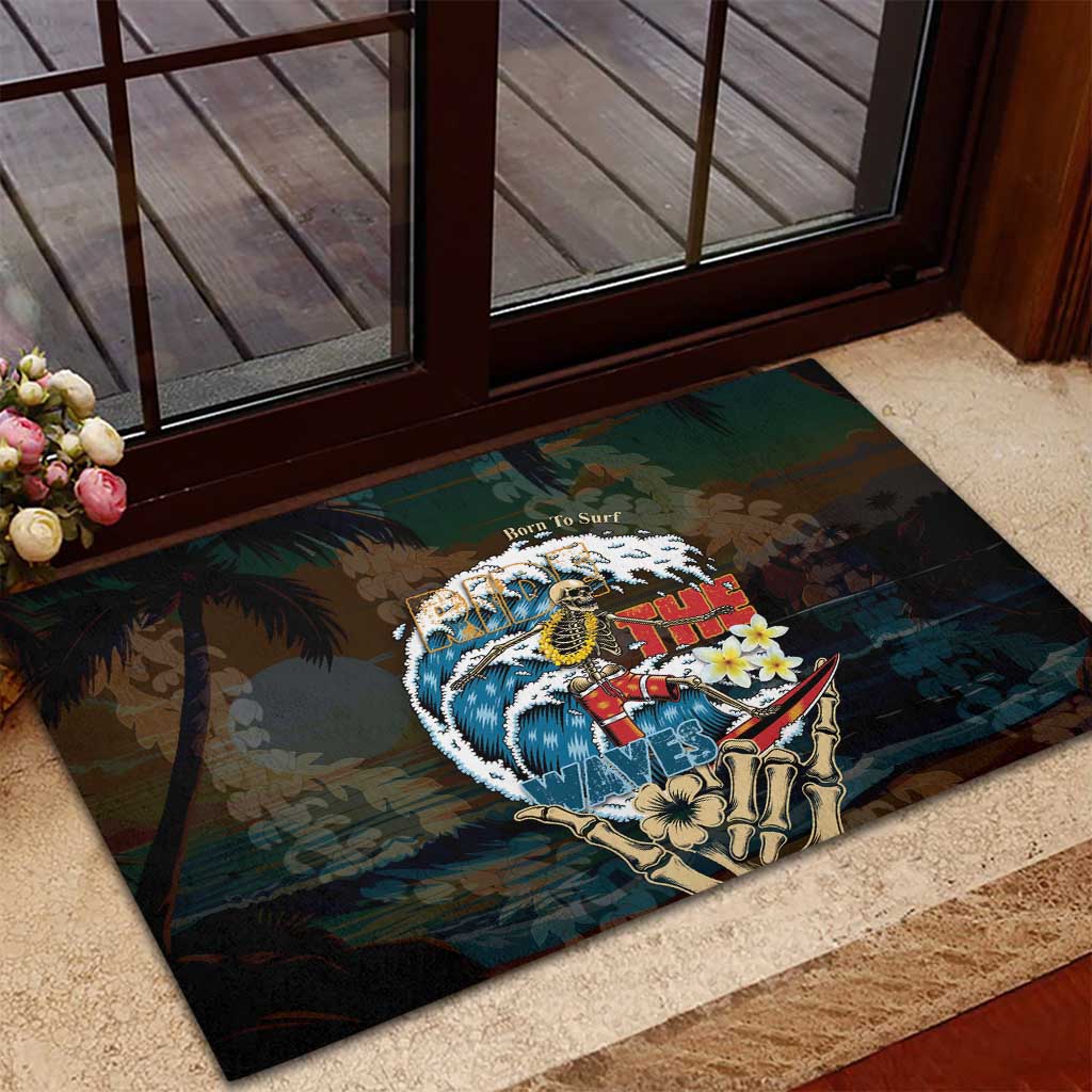 Aloha Hawaii Surfing Skull Rubber Doormat Shaka Skeleton Ride The Waves - Wonder Print Shop