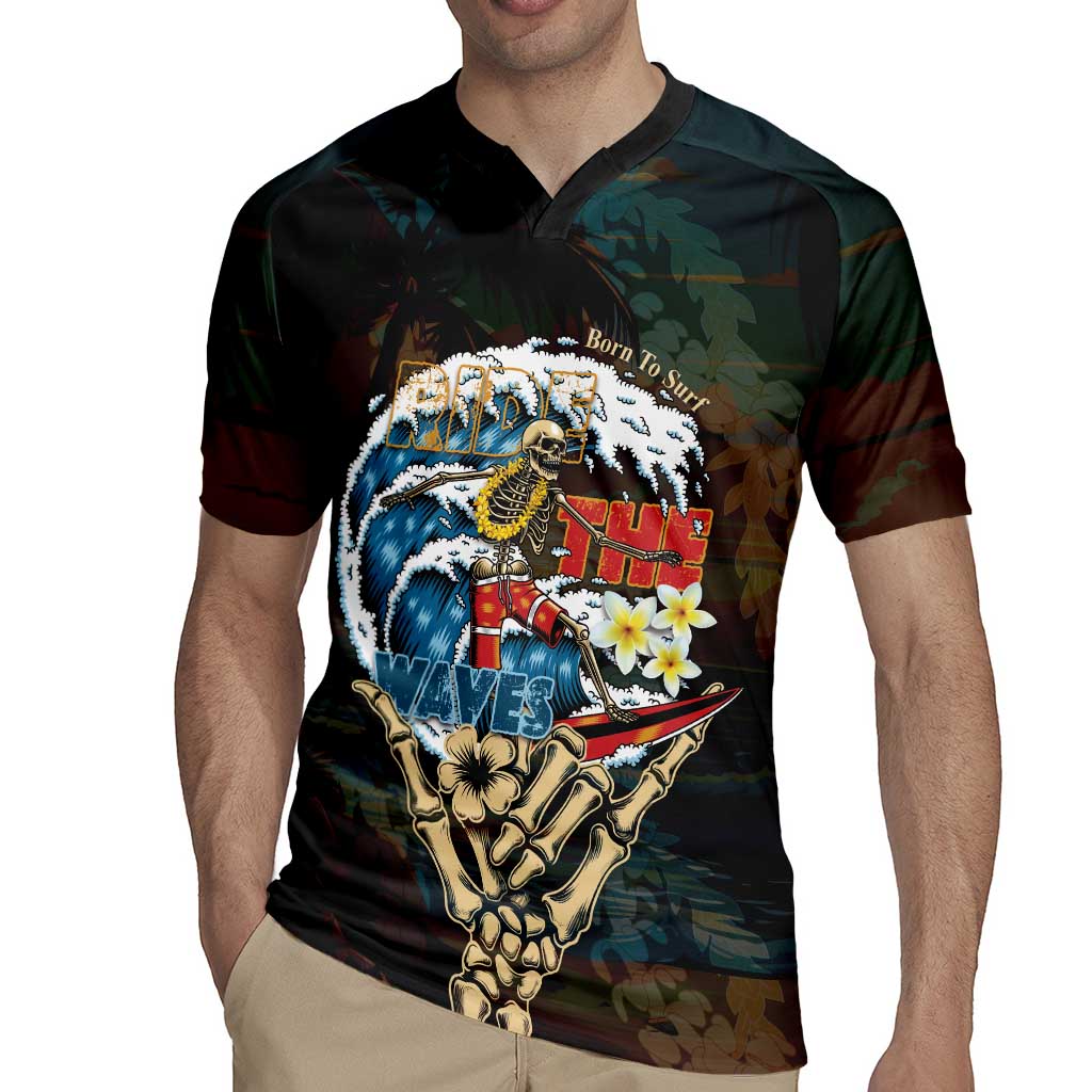 Aloha Hawaii Surfing Skull Rugby Jersey Shaka Skeleton Ride The Waves - Wonder Print Shop