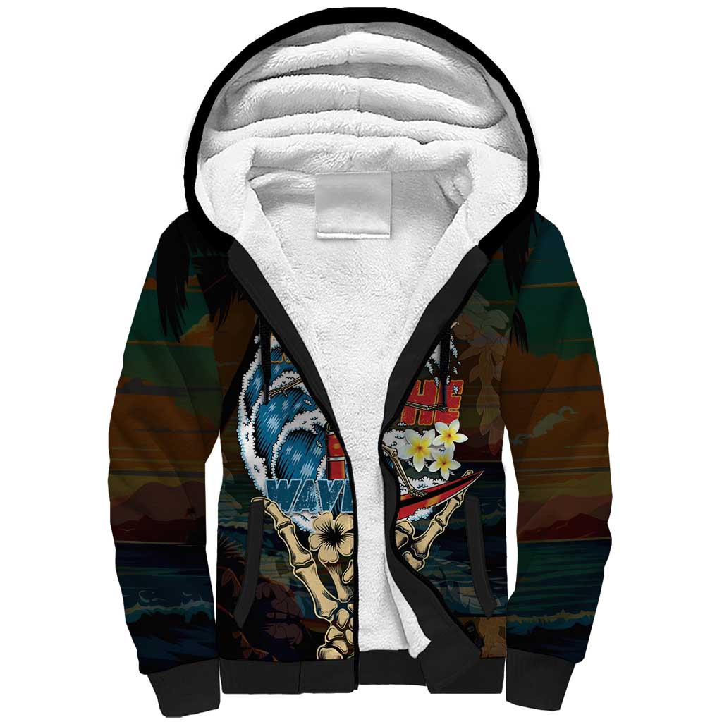 Aloha Hawaii Surfing Skull Sherpa Hoodie Shaka Skeleton Ride The Waves - Wonder Print Shop