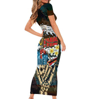 Aloha Hawaii Surfing Skull Short Sleeve Bodycon Dress Shaka Skeleton Ride The Waves - Wonder Print Shop