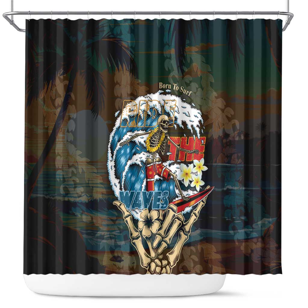 Aloha Hawaii Surfing Skull Shower Curtain Shaka Skeleton Ride The Waves - Wonder Print Shop