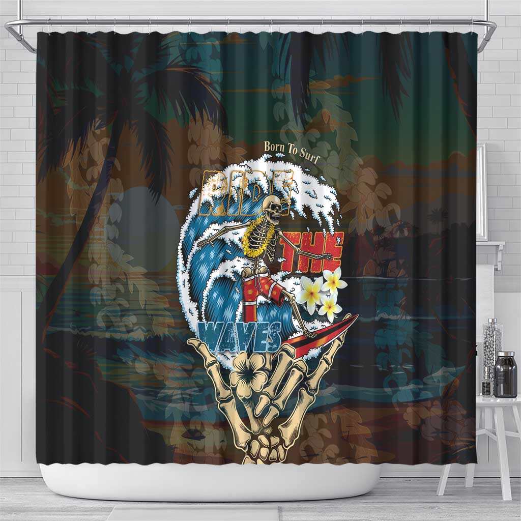 Aloha Hawaii Surfing Skull Shower Curtain Shaka Skeleton Ride The Waves - Wonder Print Shop