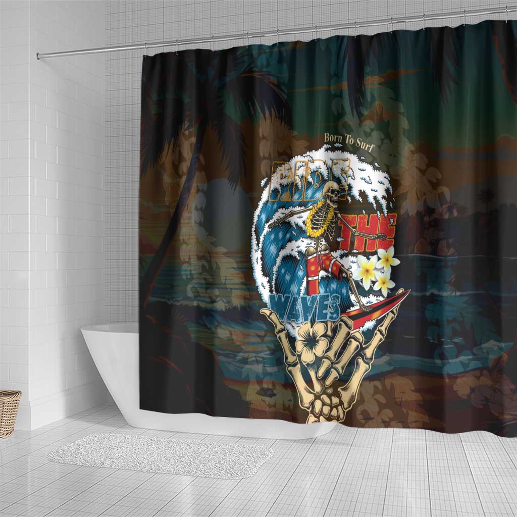 Aloha Hawaii Surfing Skull Shower Curtain Shaka Skeleton Ride The Waves - Wonder Print Shop