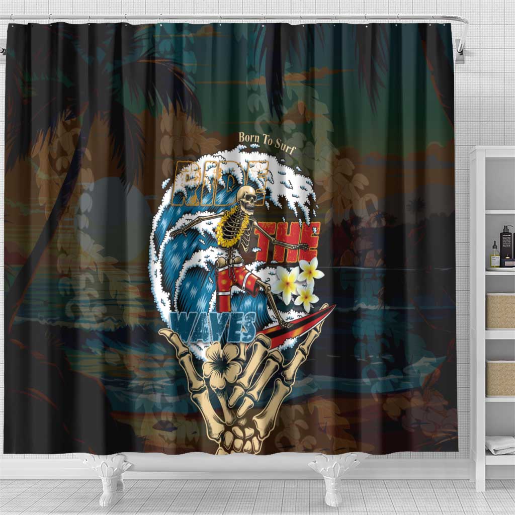 Aloha Hawaii Surfing Skull Shower Curtain Shaka Skeleton Ride The Waves - Wonder Print Shop