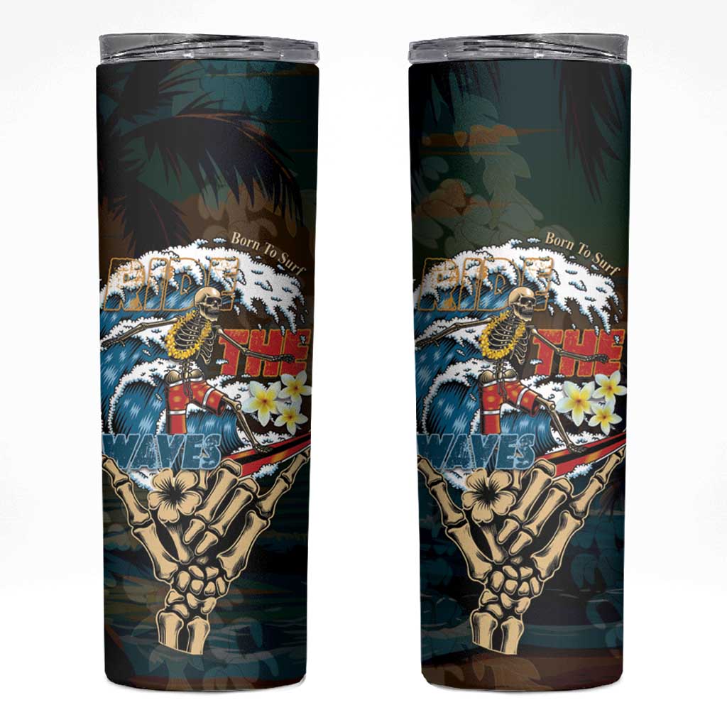 Aloha Hawaii Surfing Skull Skinny Tumbler Shaka Skeleton Ride The Waves - Wonder Print Shop